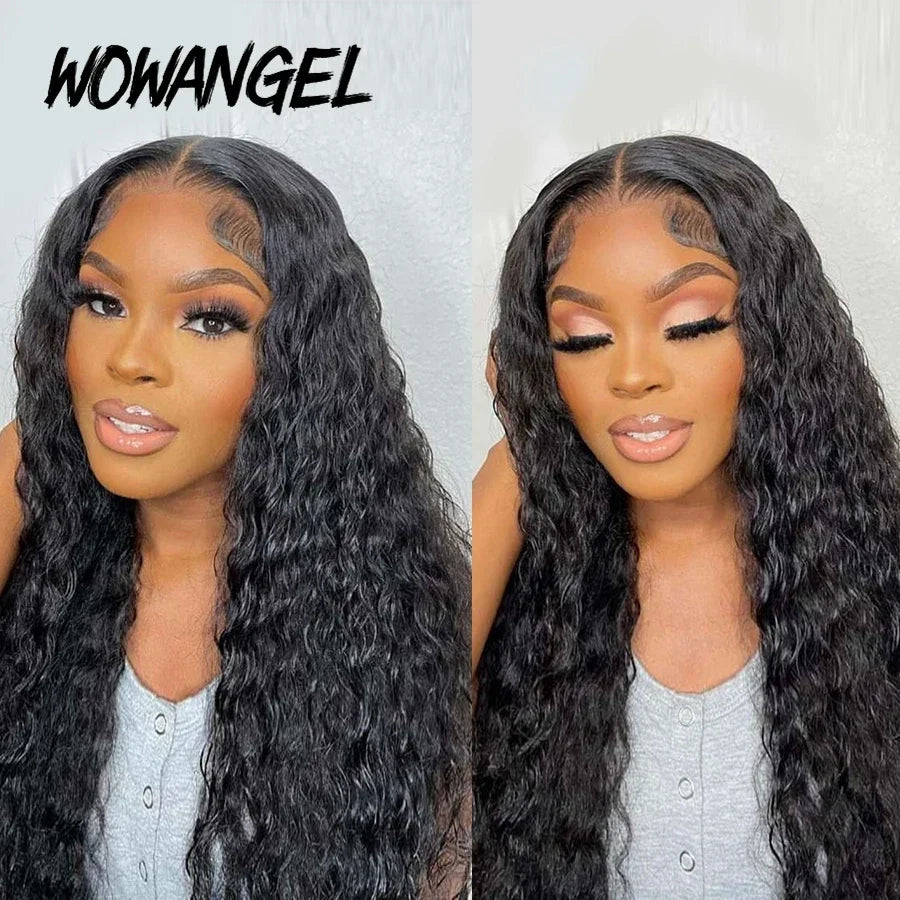 Wow Angel Glueless HD Lace Closure 5x5 Closure Water Wave Pre Plucked Natural Hairline Human Hair Curly Wigs Brazilian For Women