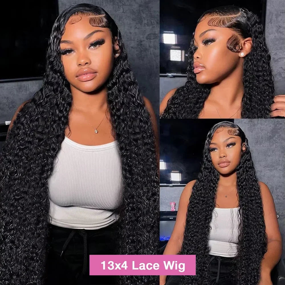 300% Curly Lace Front Human Hair Wig Wet and Wavy Wigs For Women Water Deep Wave 13x6 HD Lace Frontal Human Hair Wig 250 Density