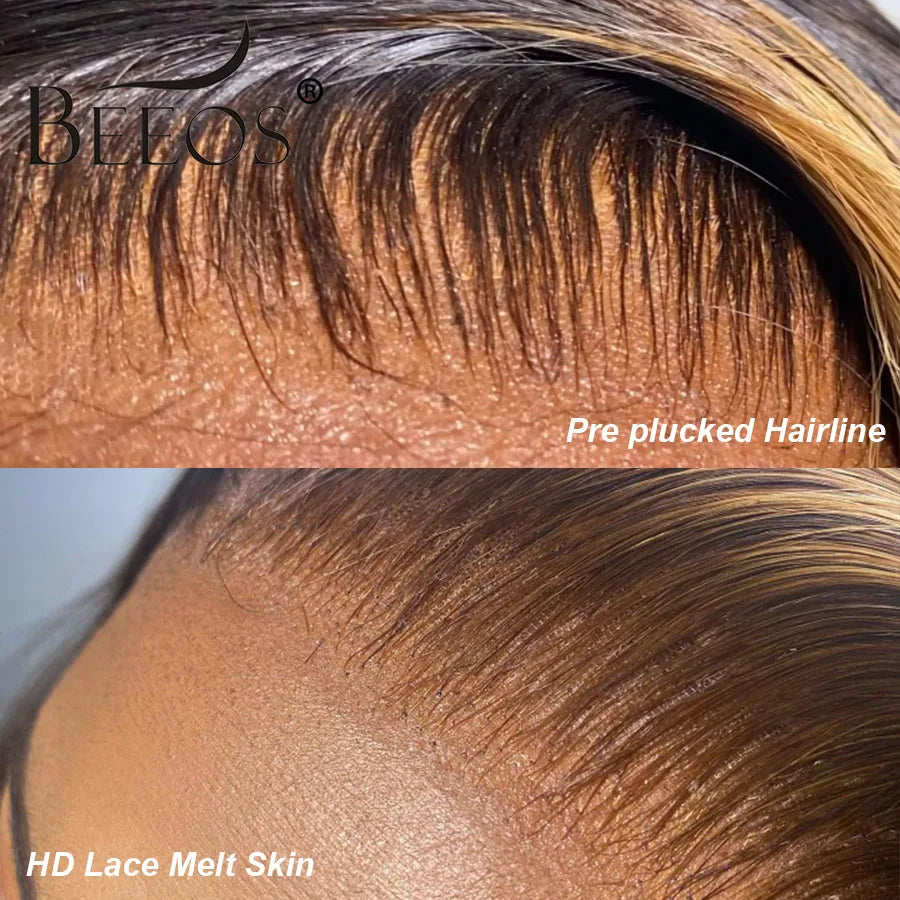 BEEOS Skinlike 13X6 HD Lace Frontal Wig Ombre Blonde Straight 13x4 HD Lace Full Front Human Hair Wigs For Women Pre plucked Hair
