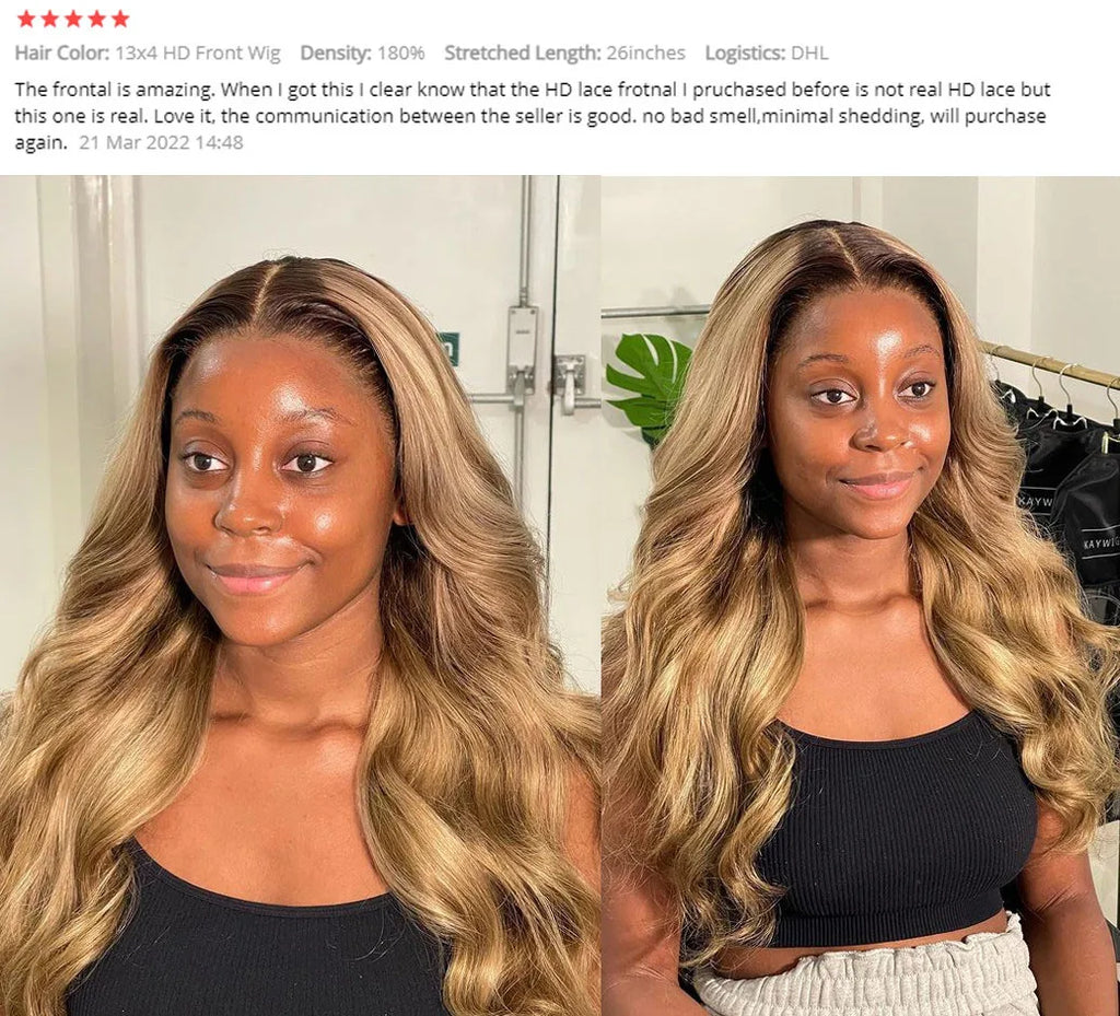 Ombre Honey Blonde 13x6 HD Lace Frontal Wig Body Wave HD Transparent Lace Front Human Hair Wigs For Women Pre Plucked Brazilian