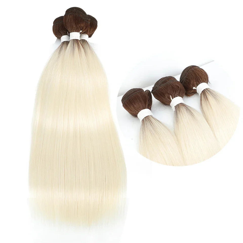 613 Honey Blonde Straight Hair Bundles Ombre Hair Extension 30 32 34 36Inch Super Long Hair Grey Synthetic Straight Hair Weaving