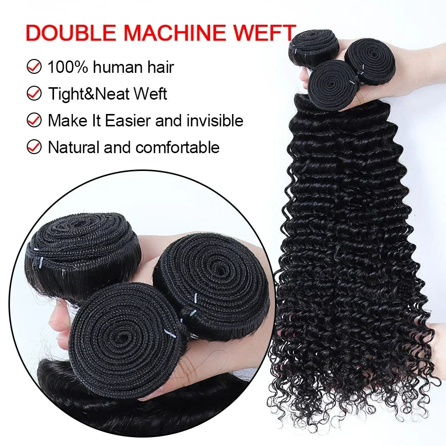 32 inch HD Lace Frontal With Bundles Deep Wave Human Hair 5x5/6x6/13x4/13x6 Brazilian Remy Hair Melt Skins Hair Weave Extension