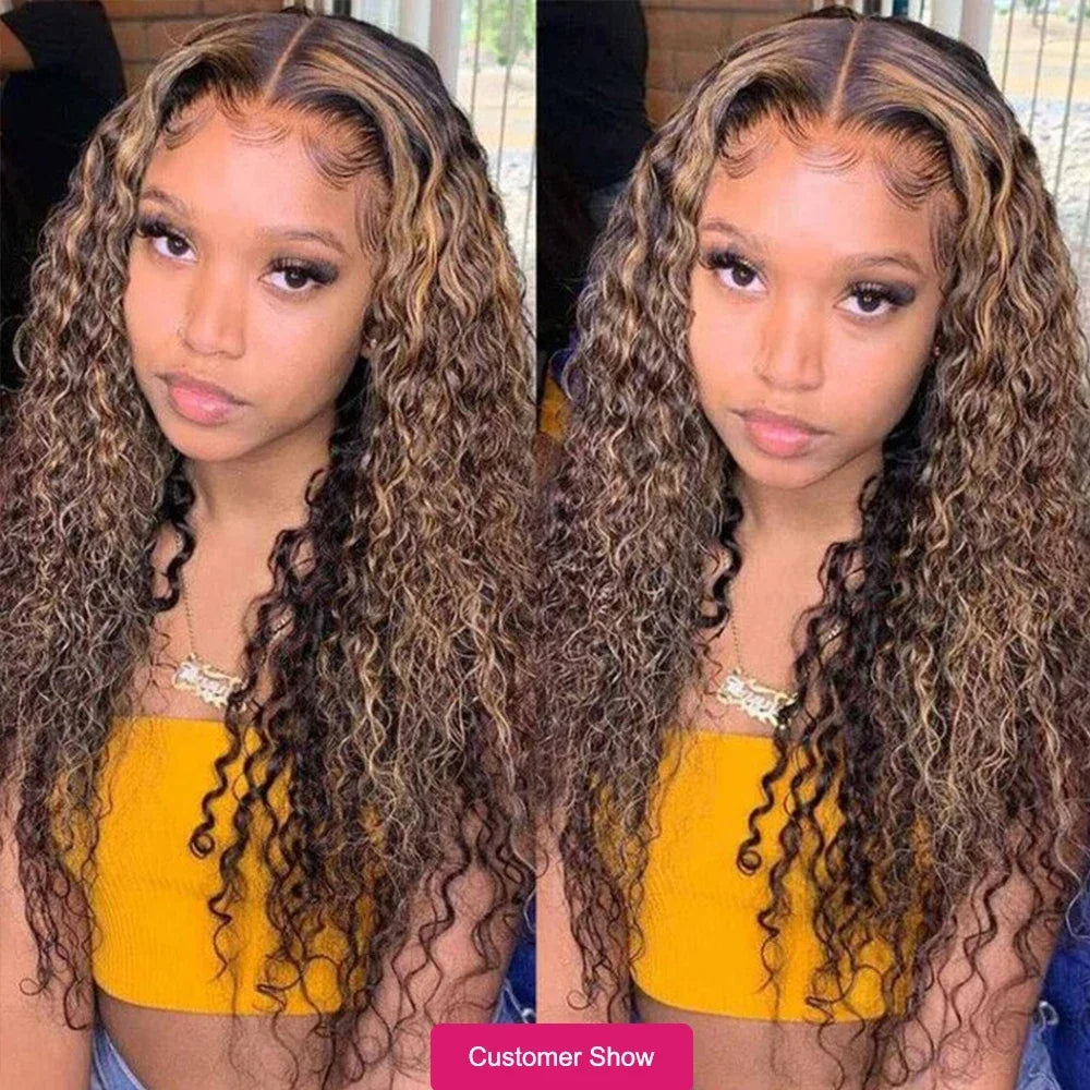 Ishow Kinky Curly Highlight Wig Human Hair Transparent 13x4 Lace Front Human Hair Wigs Pre Plucked P4 27 Colored Wig