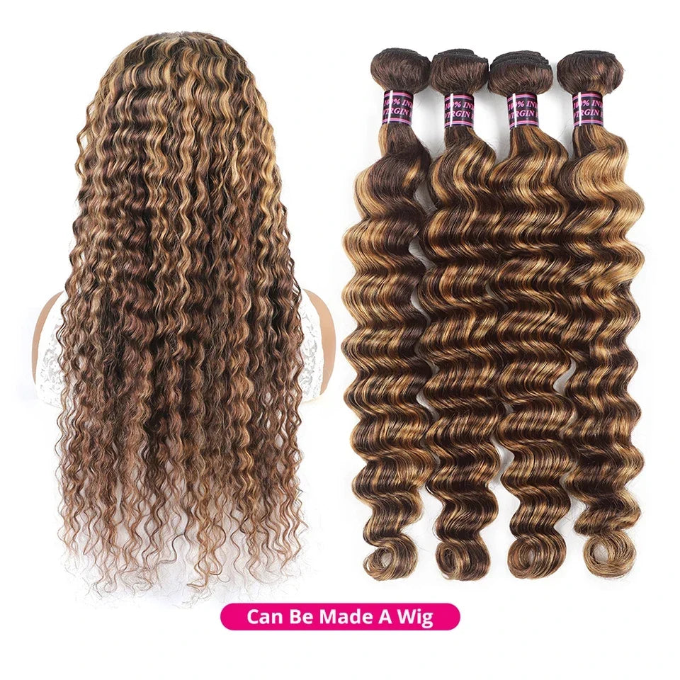 Ishow Brazilian Highlight Loose Deep Wave Bundles 4/27 Honey Blonde Human Remy Hair Extensions 1 3 4 PCS Ombre Hair For Women