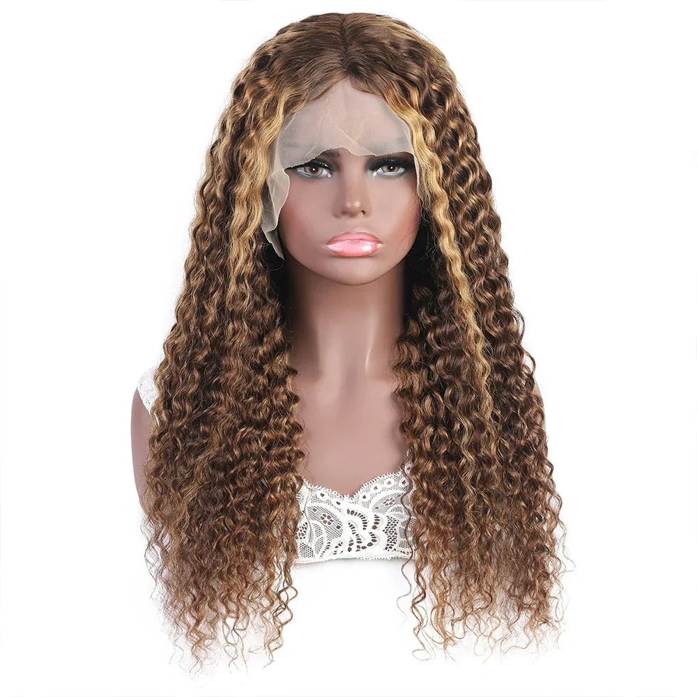 Ishow Kinky Curly Highlight Wig Human Hair Transparent 13x4 Lace Front Human Hair Wigs Pre Plucked P4 27 Colored Wig