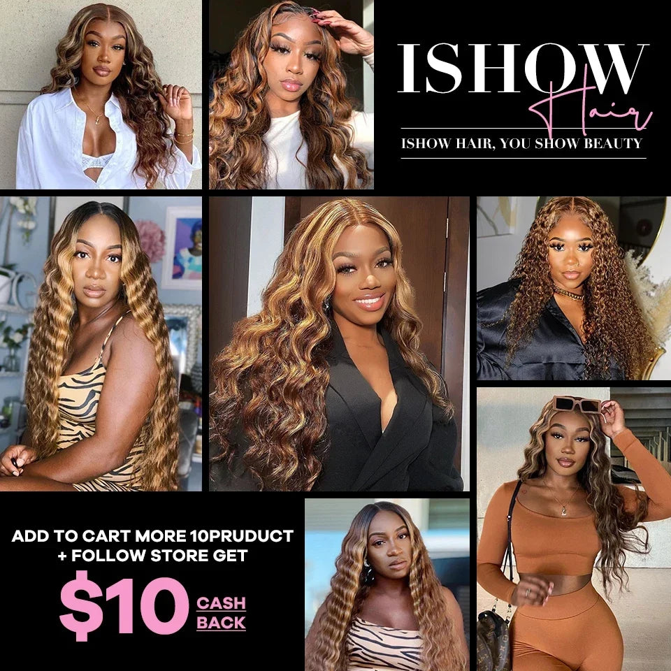 Ishow Brazilian Highlight Loose Deep Wave Bundles 4/27 Honey Blonde Human Remy Hair Extensions 1 3 4 PCS Ombre Hair For Women