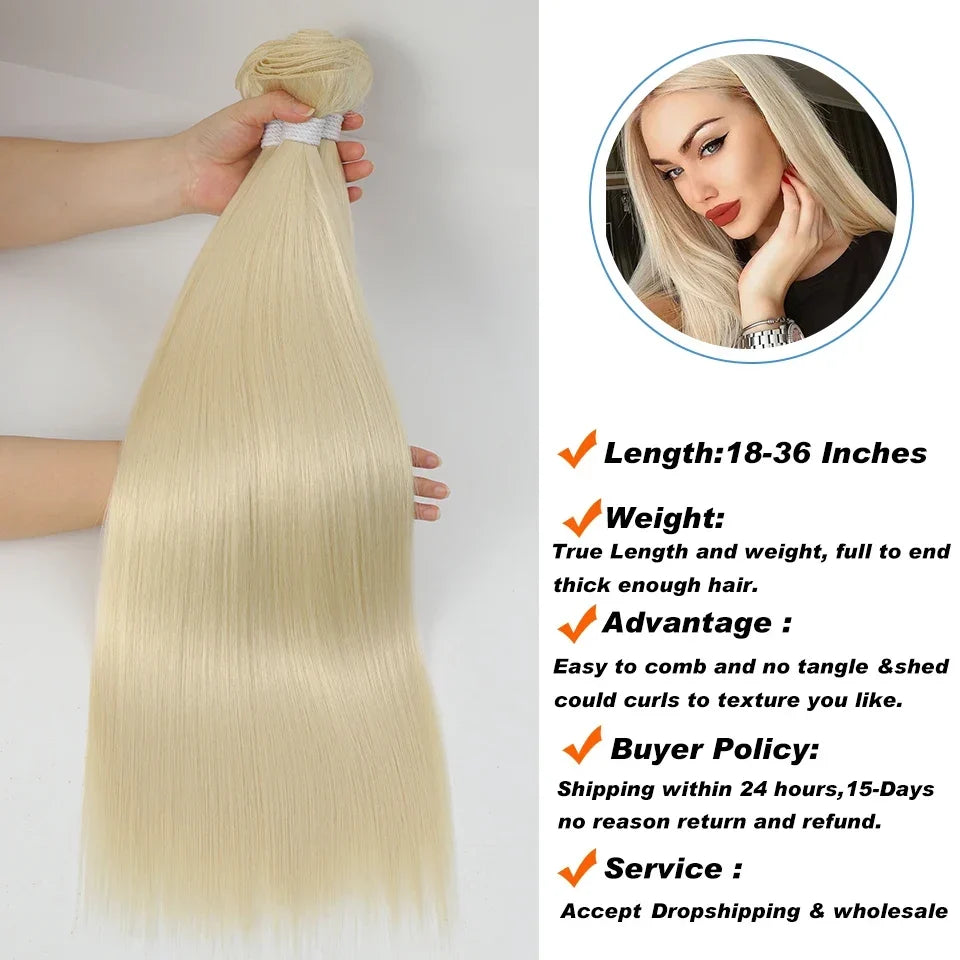 613 Honey Blonde Straight Hair Bundles Ombre Hair Extension 30 32 34 36Inch Super Long Hair Grey Synthetic Straight Hair Weaving