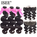 ISEE HAIR Human Hair Bundles With Frontal 13*4 Pre Plucked Lace Frontal Remy Peruvian body Wave Bundles With Frontal