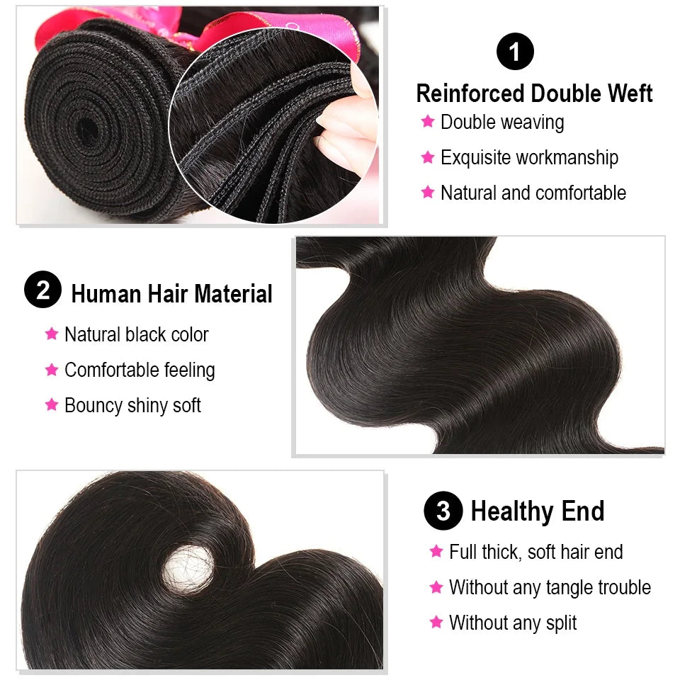 AliPearl Human Hair Bundles With Transparent Lace 6x6 Closure Brazilian Body Wave Bundle With Closure Human Hair Weave Extension