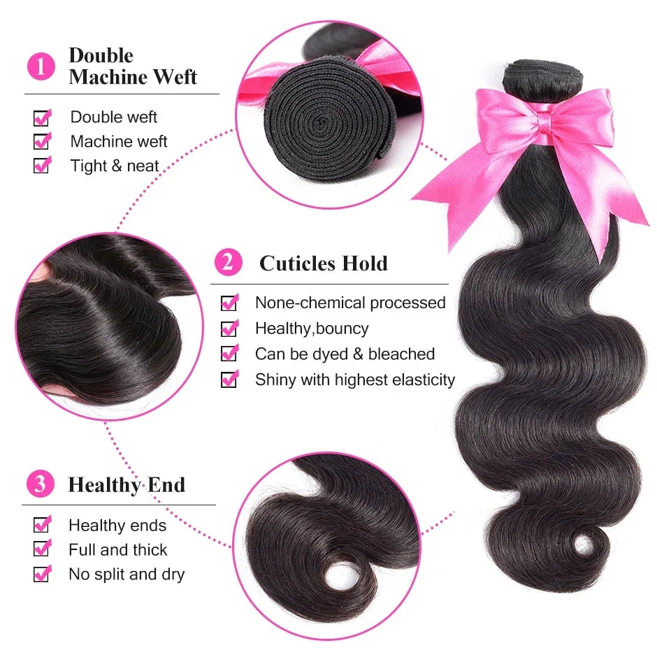 ISEE HAIR Human Hair Bundles With Frontal 13*4 Pre Plucked Lace Frontal Remy Peruvian body Wave Bundles With Frontal