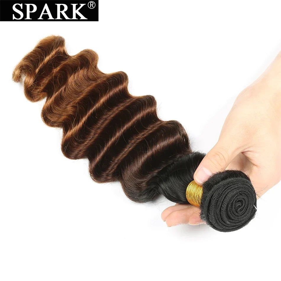 Spark Brazilian Loose Deep Wave Bundles With Closure Ombre Hair Human Hair With Lace Closure Remy Hair Extension Medium  Ratio