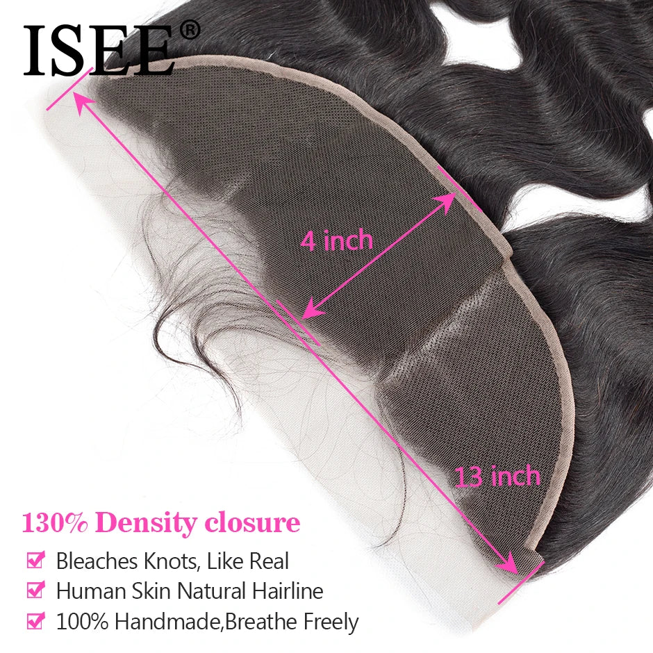 ISEE HAIR Human Hair Bundles With Frontal 13*4 Pre Plucked Lace Frontal Remy Peruvian body Wave Bundles With Frontal
