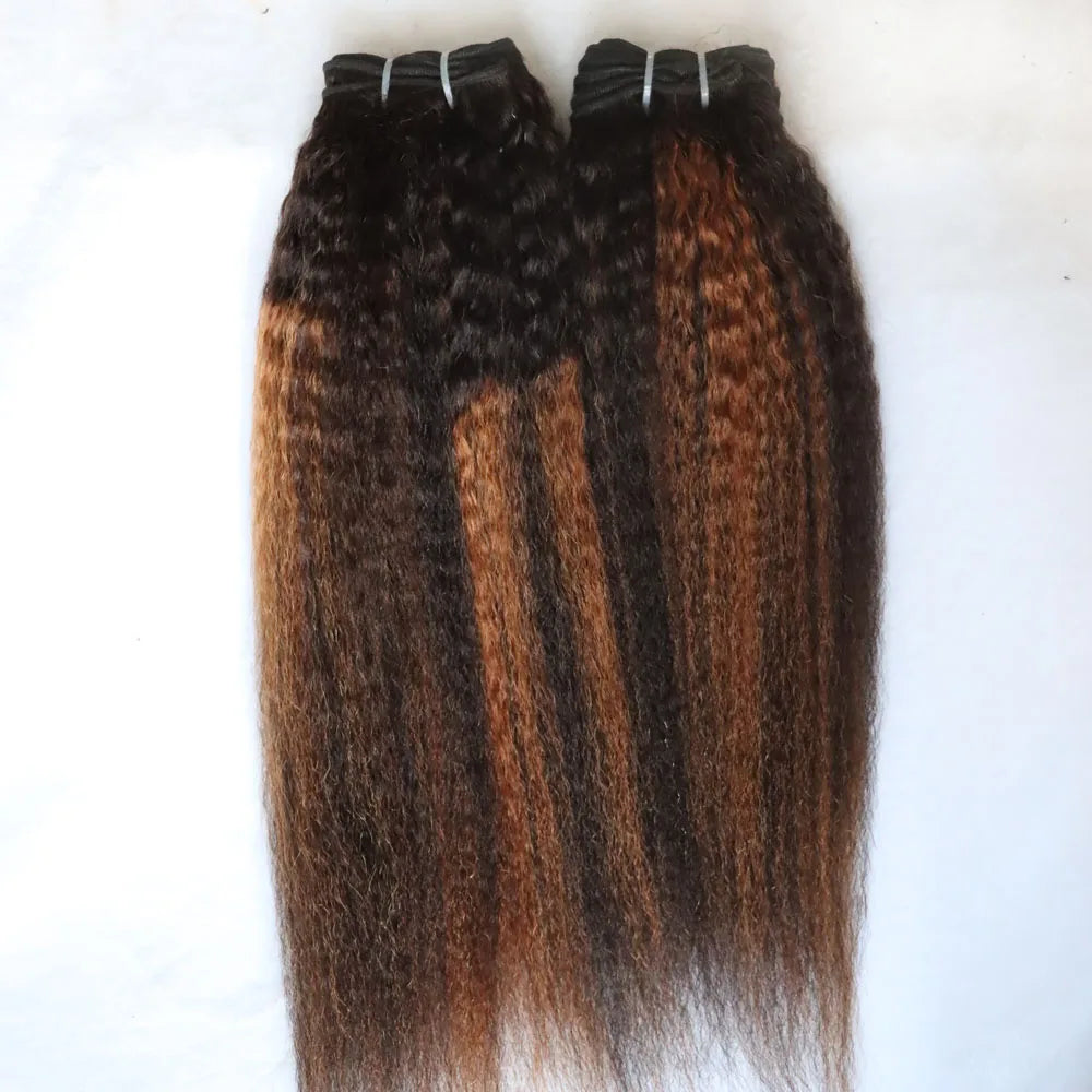 Highlight Blonde Color 1B/30 Brazilian Virgin Human Hair Bundles Weft Kinky Straight Ombre Hair Weaving Coarse Yaki Extensions