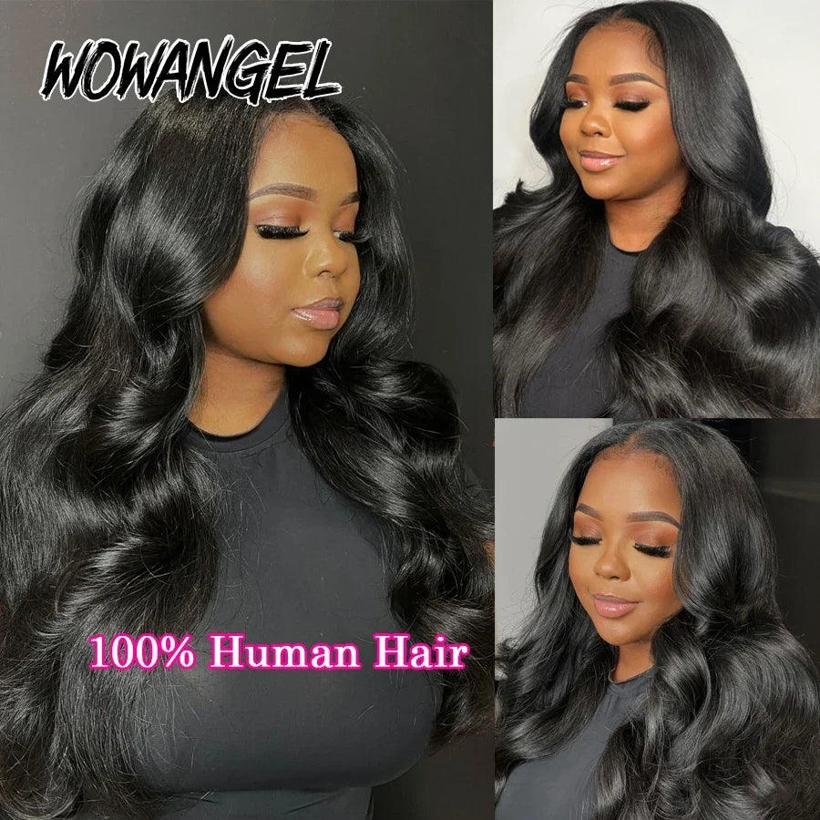 Wow Angel 250% 13x6 HD Lace Front Wig Swiss Lace Melt Skin Pre Plucked Natural Scalp Body Wave Human Hair Wig For Woman Glueless