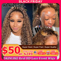 WOWANGEL 13X6 HD Lace Front Wigs Highlight Curly Wigs Bye Bye Knots 13x4 Lace Frontal Human Hair Wigs Water Wave Wigs For Woman
