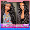 Wow Angel Deep Wave 13x6 HD Lace Frontal Wigs 250% Jet Black HD Lace Front Human Hair Wigs Skinlike Natural Hairline Remy hair