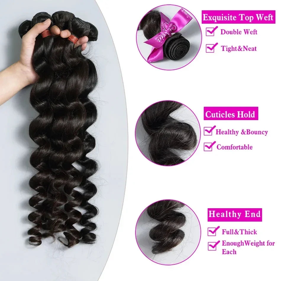 Luvin Loose Deep Wave Raw Human Hair Bundles 34 Inch 1/3/5 Brazilian Double Weft Virgin Curly Bundles Deep Wave Extensions