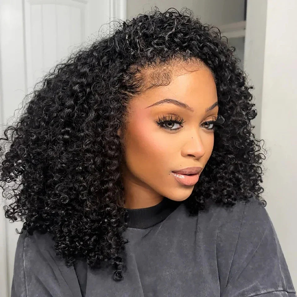 Kinky Curly Half Wig Human Hair 3 4 Flip Over Half Wig Afro Curly Wear Go Glueless Wig 300% Density Full Human Hair Wigs on Sale