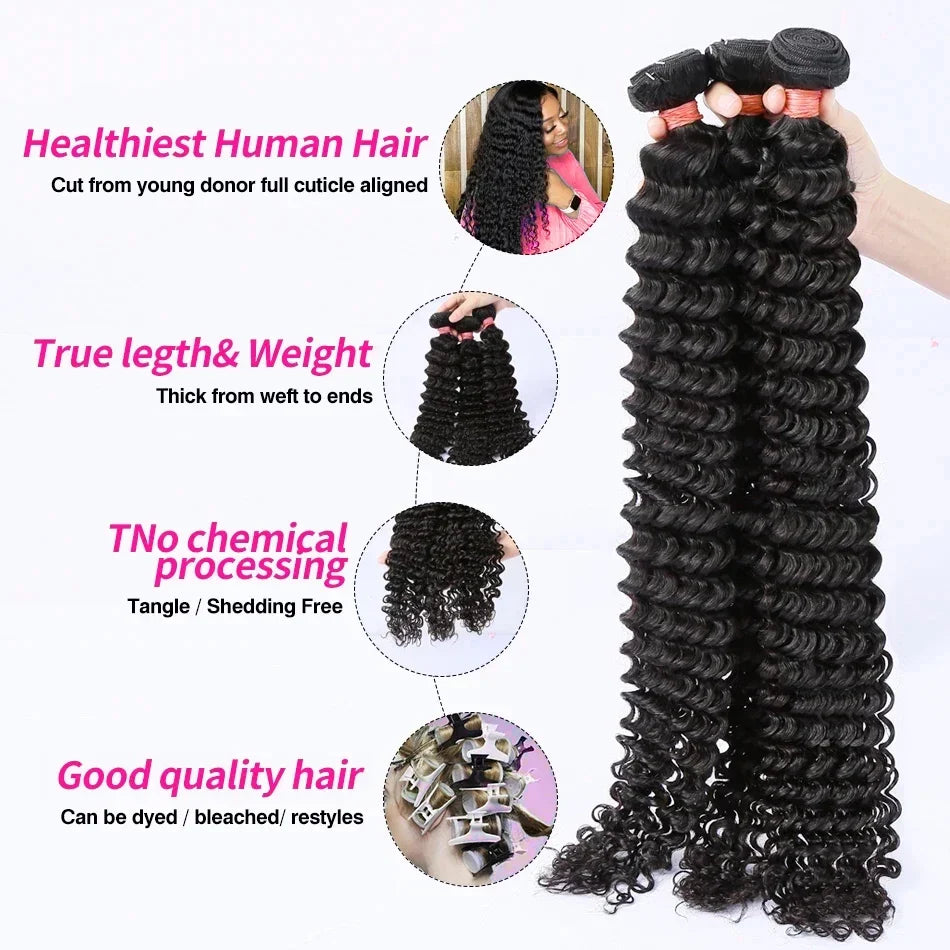 Rosabeauty Deep Wave Human Hair Bundles Brazilian 3 4 Bundles Remy Curly Water Wave Human Hair Extensions Double Weft
