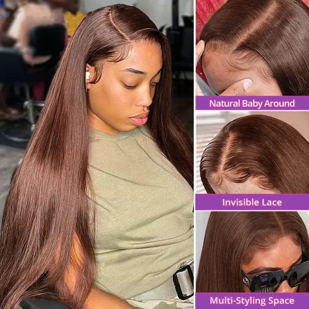 13X6 Chocolate Brown Lace Front Wigs 13X4 Bone Straight Human Hair 30 32 Inch Lace Frontal Colored Wig 100% Brazilian For Women
