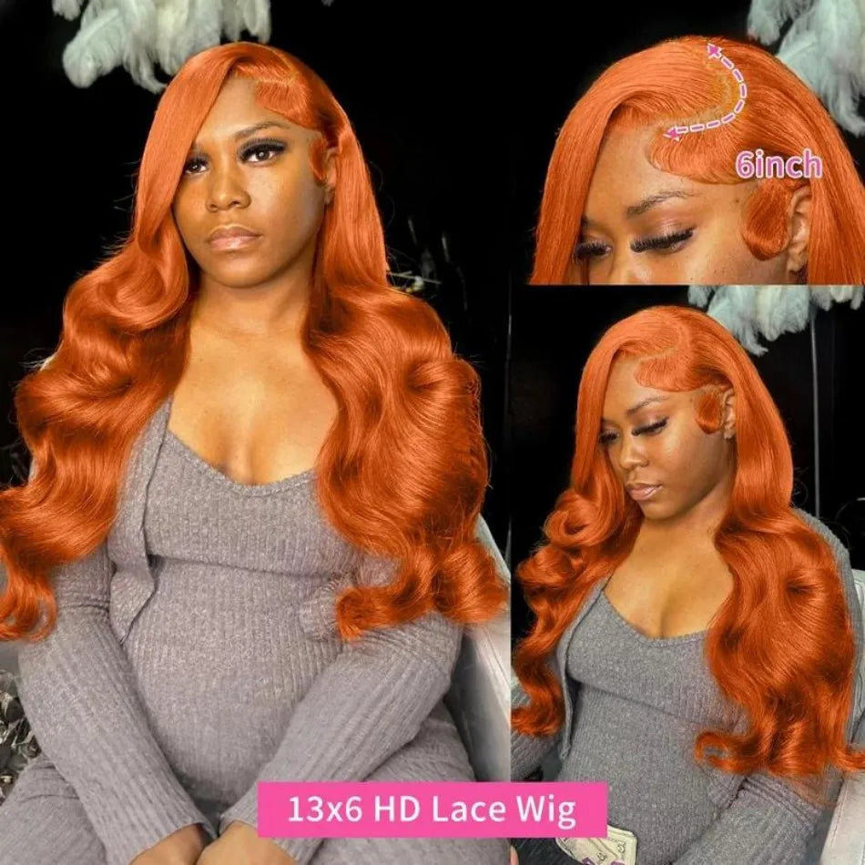 Ginger Human Hair Wigs Body Wave Frontal Wig 13X6 Human Hair 30 Inch Colored Lace Front Wig Brazilian Hair 250 Density For Women