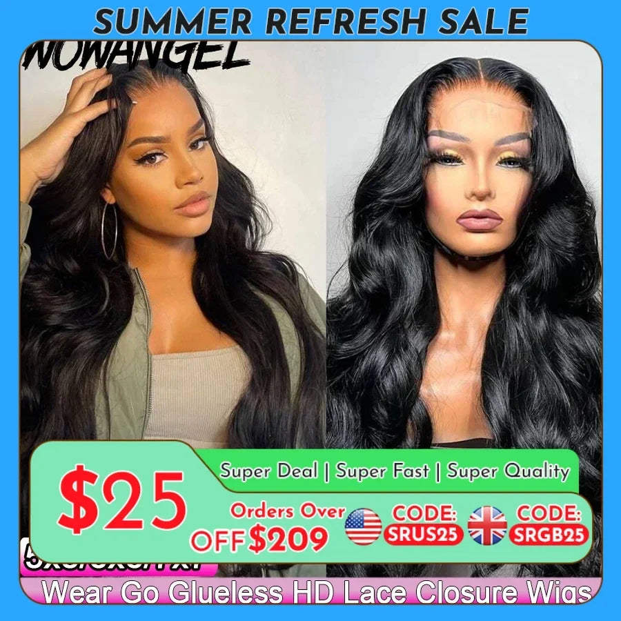 Wow Angel Glueless 250% Real HD Lace Closure Wigs 5X5 HD Closure Wig Wear & Go Body Wave Pre Plucked Human Hair Wigs For Women