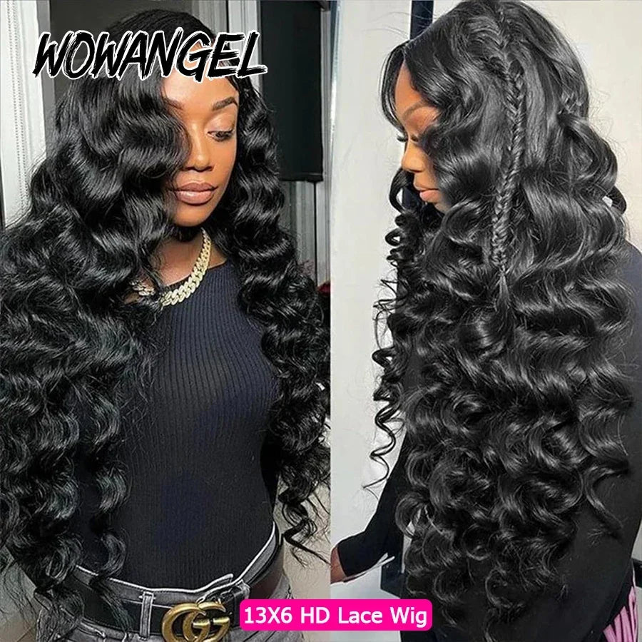 Loose Wave Lace Front Human Hair Wigs Jet Black 13x6 HD Lace Frontal Wigs SkinLike HD Lace Pre Plucked Glueless Wig For Women