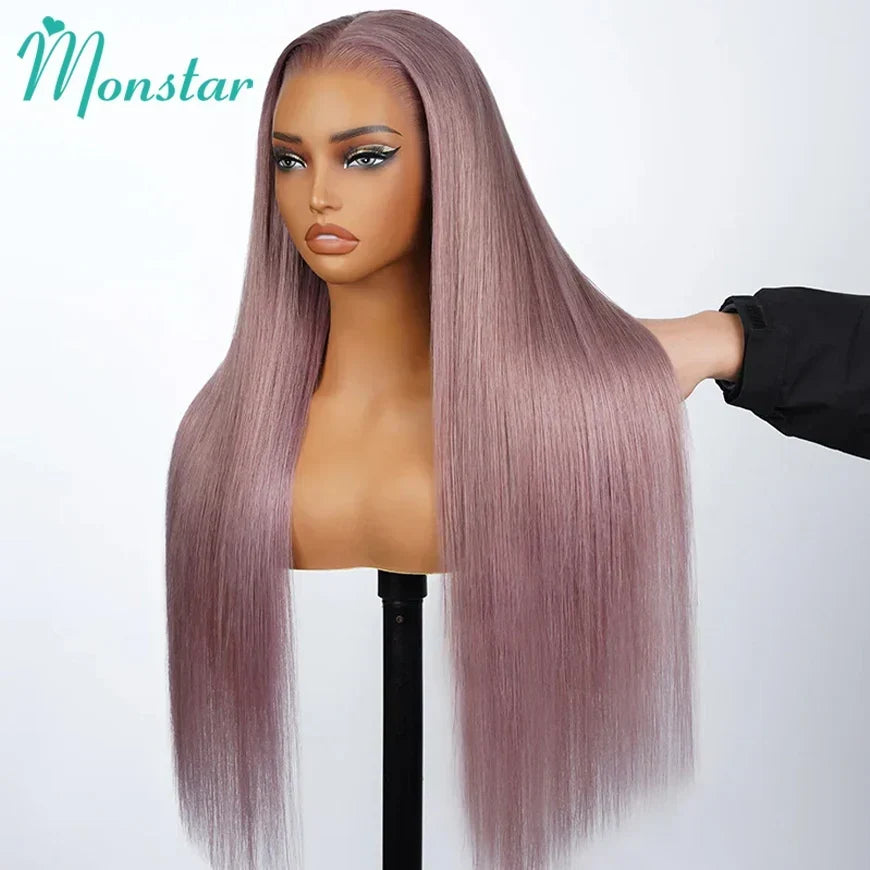Monstar 13x6 Ash Purple HD Lace Frontal Wig Human Hair Pre Plucked Vietnamese Raw Straight Rose Gold Hair Colored Wigs For Women