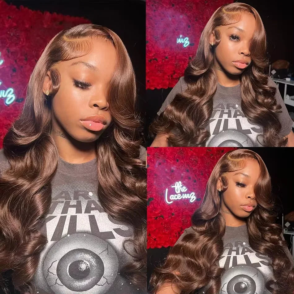 13x4 Chocolate Brown Lace Front Wigs 13x6 HD Transparent Lace Frontal Wig Colored Bleached Body Wave Human Hair Wigs For Women