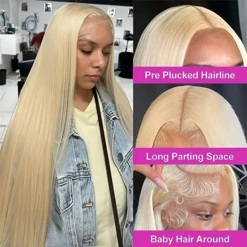 13x6 Hd Lace Frontal Wigs 613 Blonde Straight 100% Human Hair Wig 30 32 Inch Brazilian 200 Density Human Hair Colored Lace Front Pre Plucked Wig