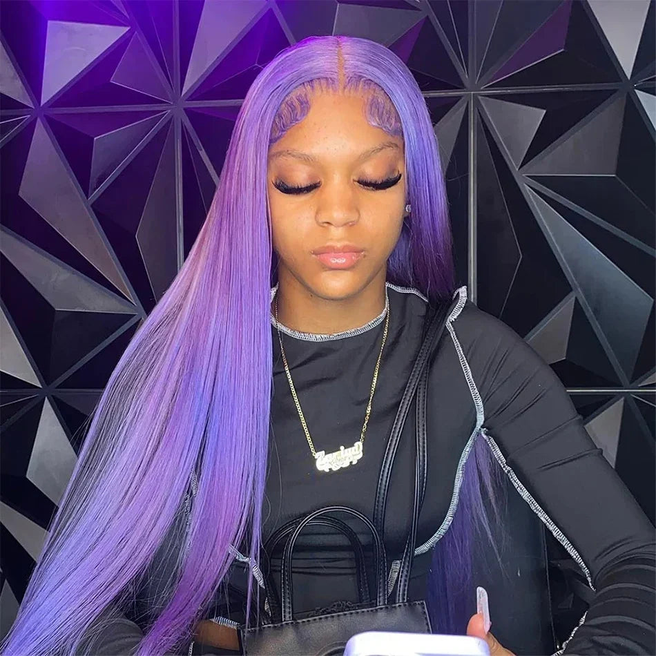 HD Purple 13x4 Straight Lace Frontal Wigs Light Purple Colored Lace Front Wig For Women Transparent Glueless Wigs Pre Plucked
