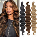 #4 Brown Highlight Human Crochet Hair With String Body Wave Invisible Pre Separated Knotless Crochet Hair Extensions For Braid
