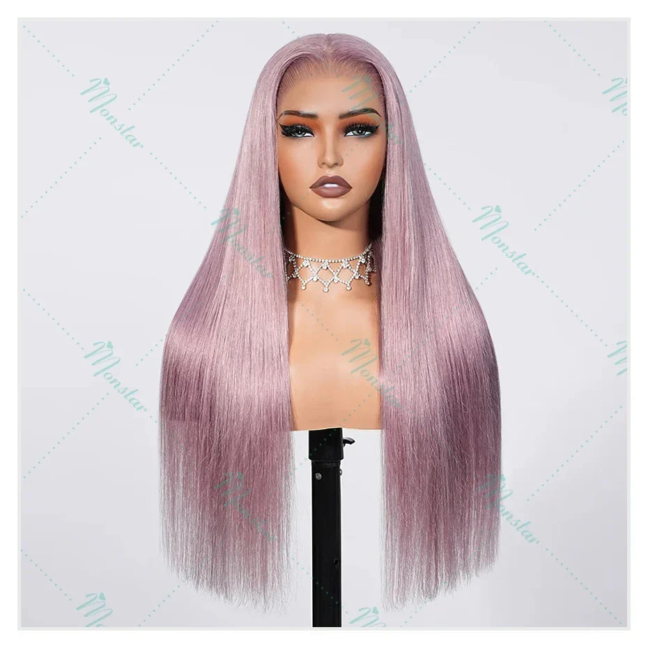 Monstar 13x6 Ash Purple HD Lace Frontal Wig Human Hair Pre Plucked Vietnamese Raw Straight Rose Gold Hair Colored Wigs For Women