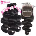 AliPearl Human Hair Bundles With Transparent Lace 6x6 Closure Brazilian Body Wave Bundle With Closure Human Hair Weave Extension