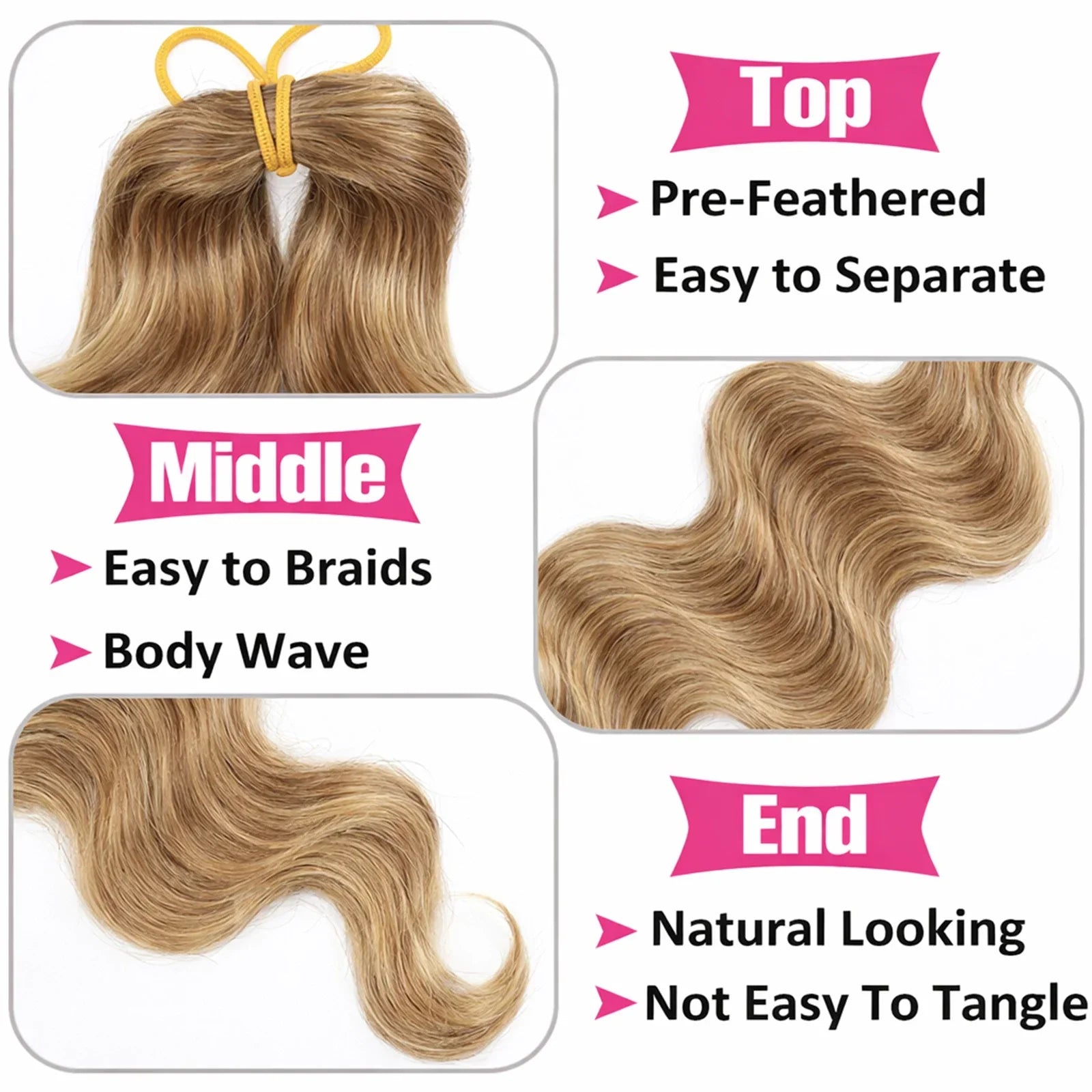 #4 Brown Highlight Human Crochet Hair With String Body Wave Invisible Pre Separated Knotless Crochet Hair Extensions For Braid
