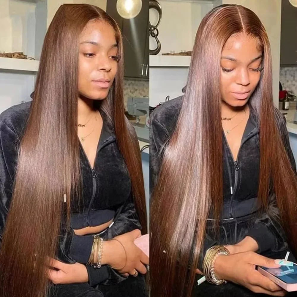 13X6 Chocolate Brown Lace Front Wigs 13X4 Bone Straight Human Hair 30 32 Inch Lace Frontal Colored Wig 100% Brazilian For Women