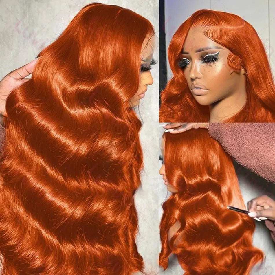 Ginger Human Hair Wigs Body Wave Frontal Wig 13X6 Human Hair 30 Inch Colored Lace Front Wig Brazilian Hair 250 Density For Women