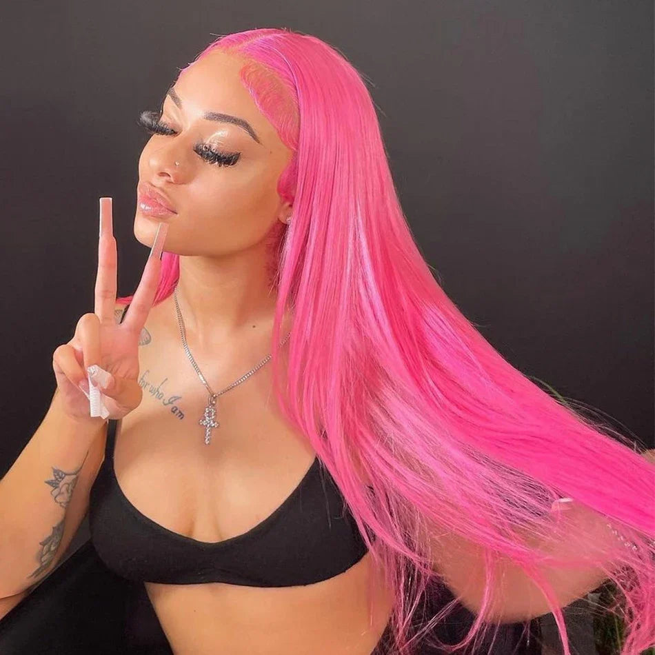 Pink Straight Lace Front Wig Human Hair 13x4 HD Lace Frontal Human Hair Wig Glueless Transparent Brazilian Pink Hair Colored Wig