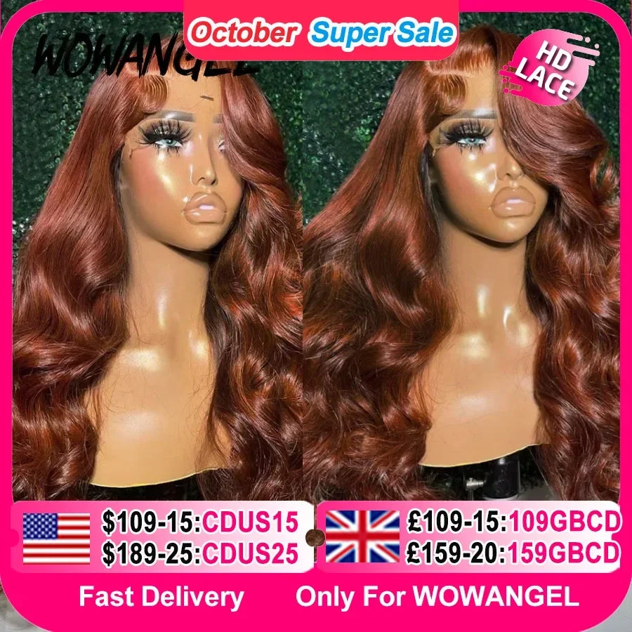30inch Body Wave Wigs 13x6 HD Lace Frontal Wigs Reddish Brown Colored Wigs Pre Cut HD Transparent Lace Front Human Hair Wig
