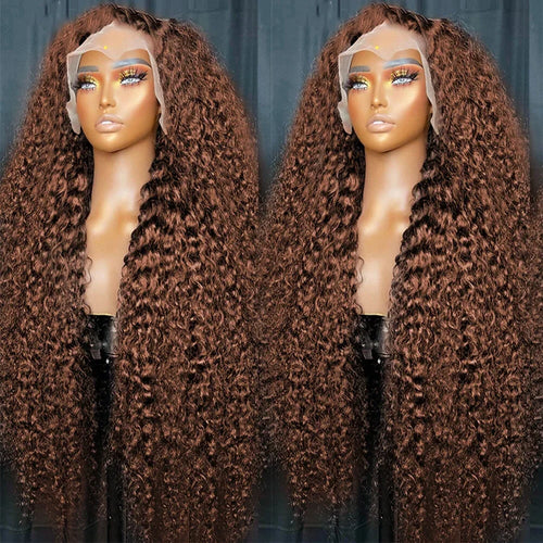 13x4 Chocolate Brown Water Curly Lace Front Wig #4 Colored Human Hair Wigs Pre Plucked Deep Wave 13x6 HD Lace Frontal Wigs 200%
