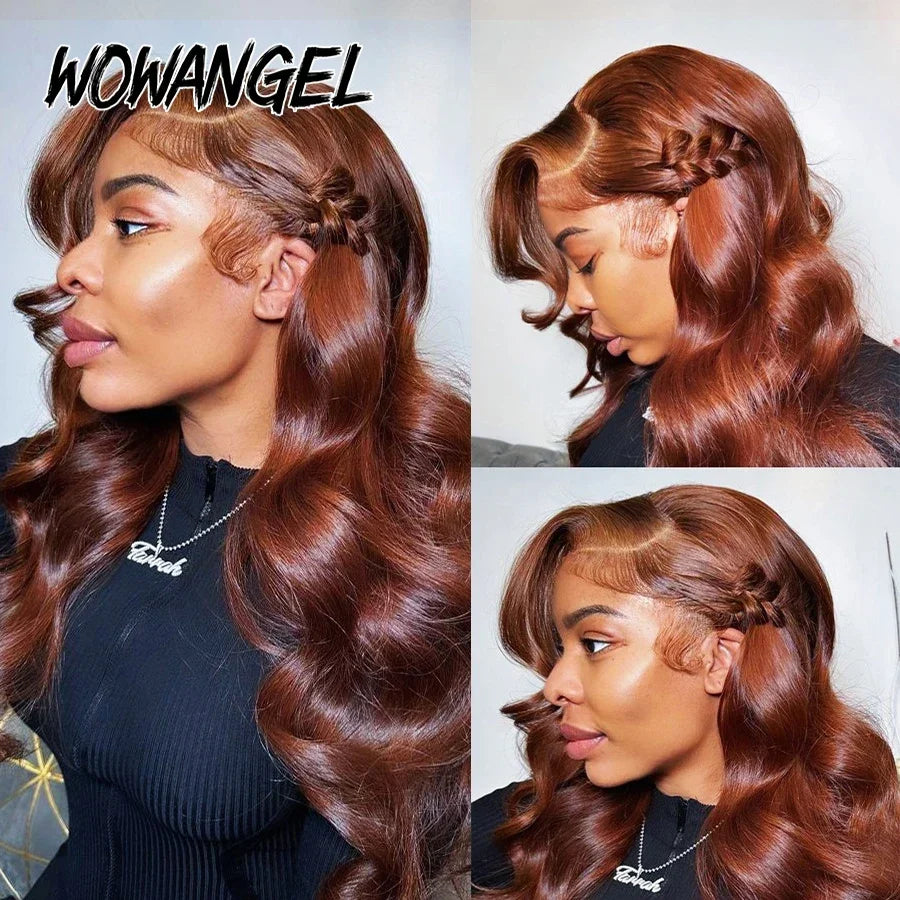 250% Pre Cut HD Lace Frontal Wigs Reddish Brown Body Wave 13X6 HD Transparent Lace Front Human Hair Wigs Copper Red Colored