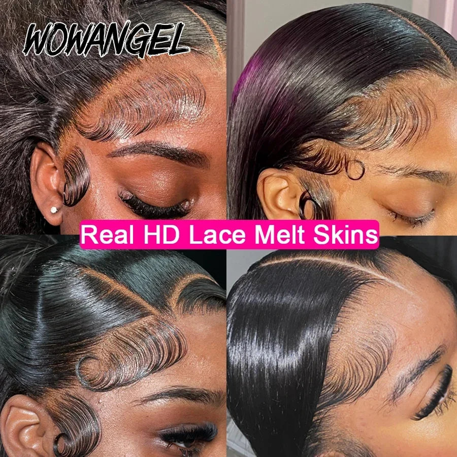 34in Jet Black 13x6 HD Transparent Lace Frontal Wigs Bone Straight Pre Plucked Real HD Lace Front Wigs Glueless 250% Virgin Hair