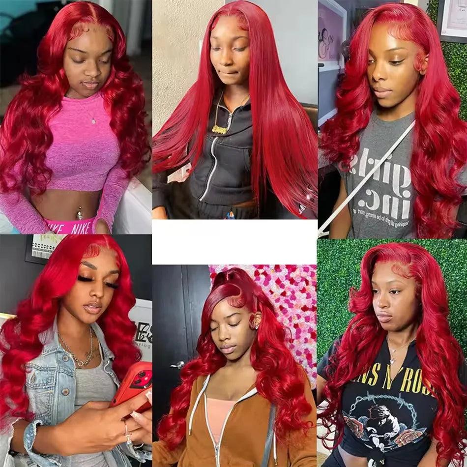 13x6 Lace Frontal Wig Hot Red Body Wave 30 40 Inch 13x6 Lace Front Human Hair Wigs Preplucked Red Colored 4x4 5x5 HD Transparent