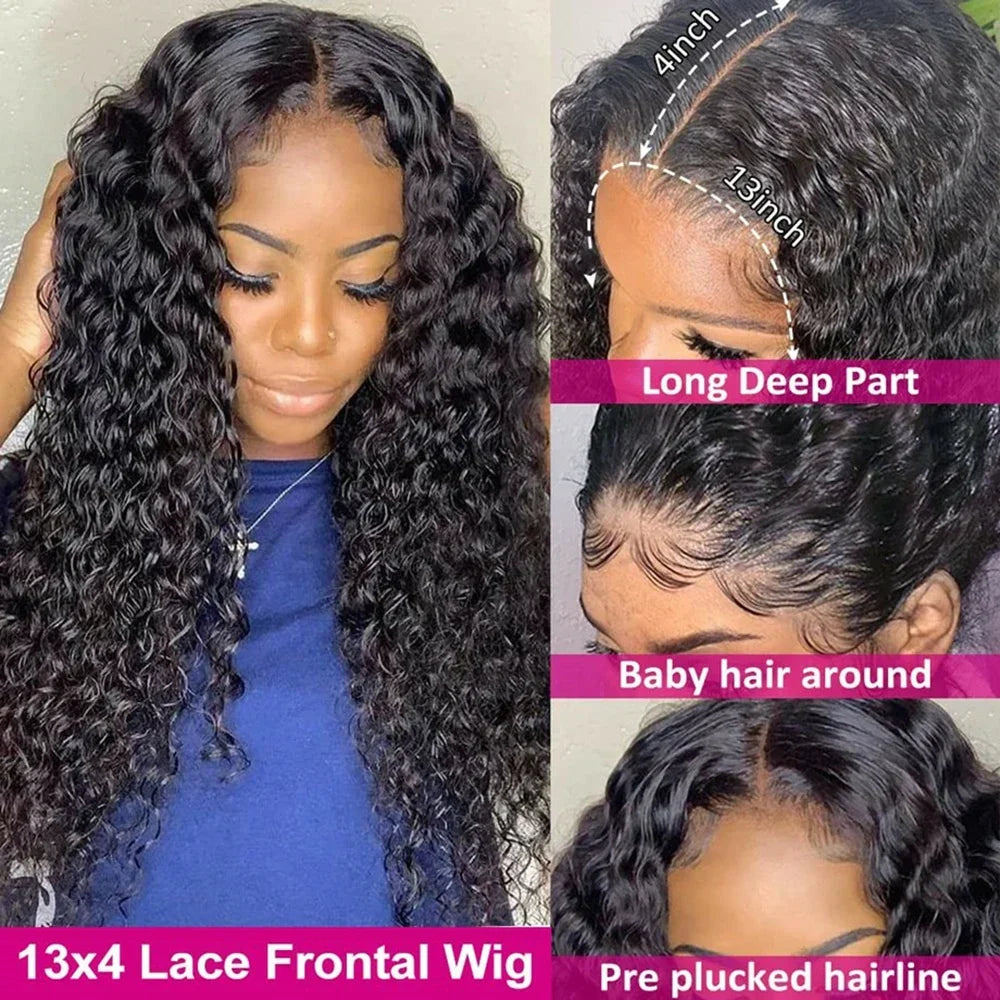 Transparent Remy Deep Wave Lace Front Wig 13x4 13x6 Water Wave Lace Frontal Wig 4X4 Closure Human Hair Wigs For Women Glueless