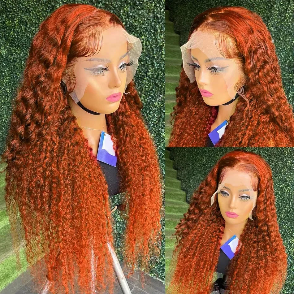 30 Inch Ginger Orange Water Wave 13x4 HD Lace Frontal Wig Human Hair Deep Wave 350 Colored HD Brazilian Lace Front Wig For Women