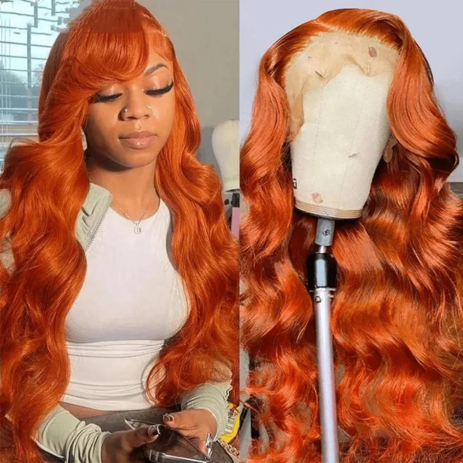 Ginger Human Hair Wigs Body Wave Frontal Wig 13X6 Human Hair 30 Inch Colored Lace Front Wig Brazilian Hair 250 Density For Women