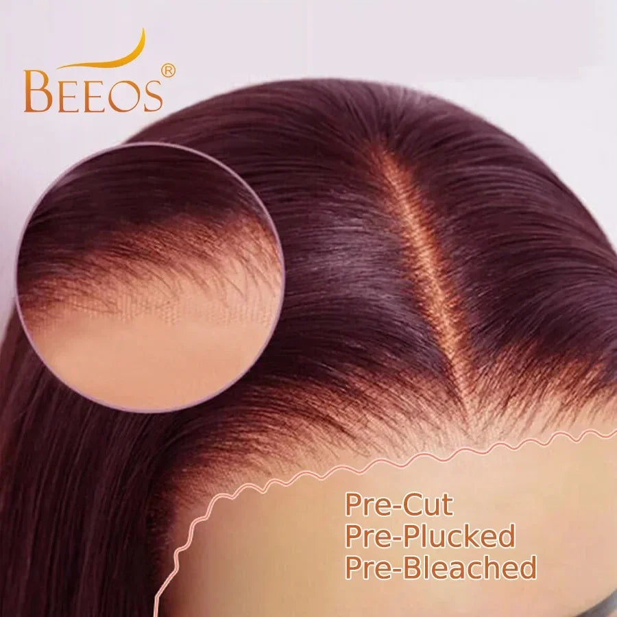 BEEOS Pre Cut 99j Red Glueless Wig Human Hair Ready To Wear Pre plucked Body Wave 36in 5x5 Lace Closure Pre Everything Burgundy