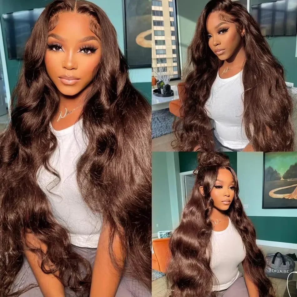 13x4 Chocolate Brown Lace Front Wigs 13x6 HD Transparent Lace Frontal Wig Colored Bleached Body Wave Human Hair Wigs For Women
