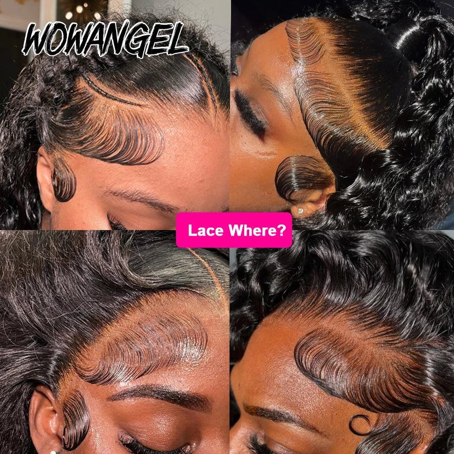 Wow Angel Deep Wave 13x6 HD Lace Frontal Wigs 250% Jet Black HD Lace Front Human Hair Wigs Skinlike Natural Hairline Remy hair