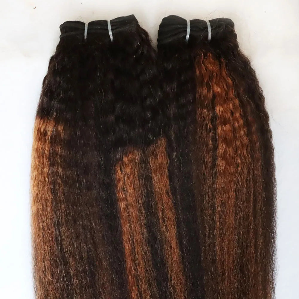 Highlight Blonde Color 1B/30 Brazilian Virgin Human Hair Bundles Weft Kinky Straight Ombre Hair Weaving Coarse Yaki Extensions